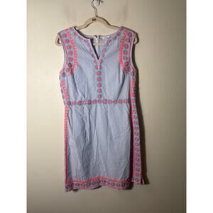 Crown and Ivy Blue/White Seer Sucker Sleeveless Knee Length Dress Sz 12